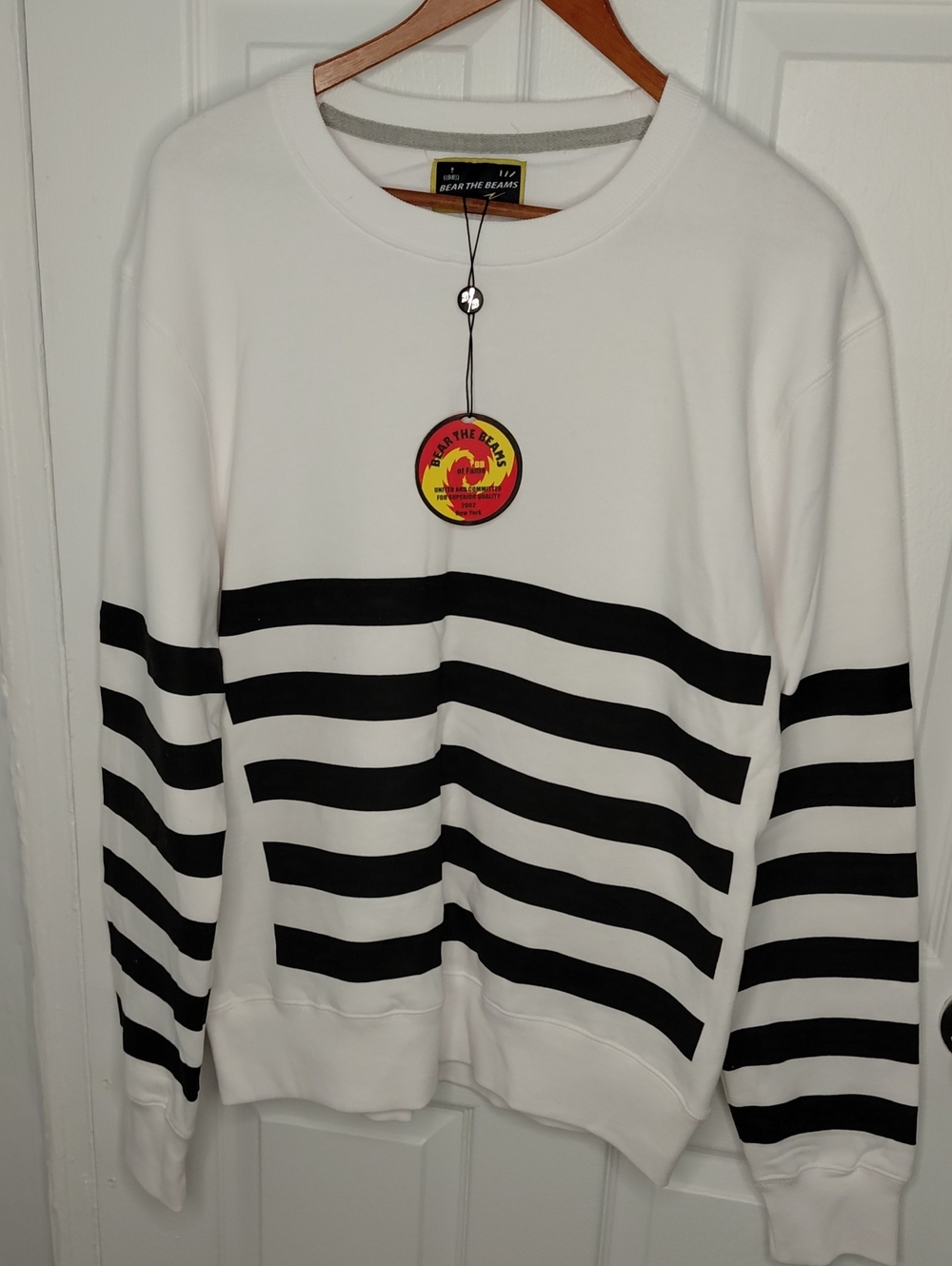Striped Crewneck Sweater in White and Black by